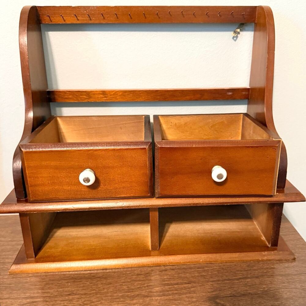 Vintage Wooden Cookbook Holder Stand Organizer 2 Drawers White Knobs - Picture 2 of 15